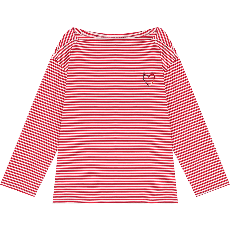 VILZSTUDIOS Monochrome Striped Love Embroidered Top