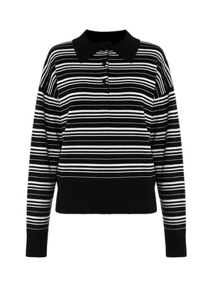 VILZSTUDIOS Retro Striped Knitted Polo Top