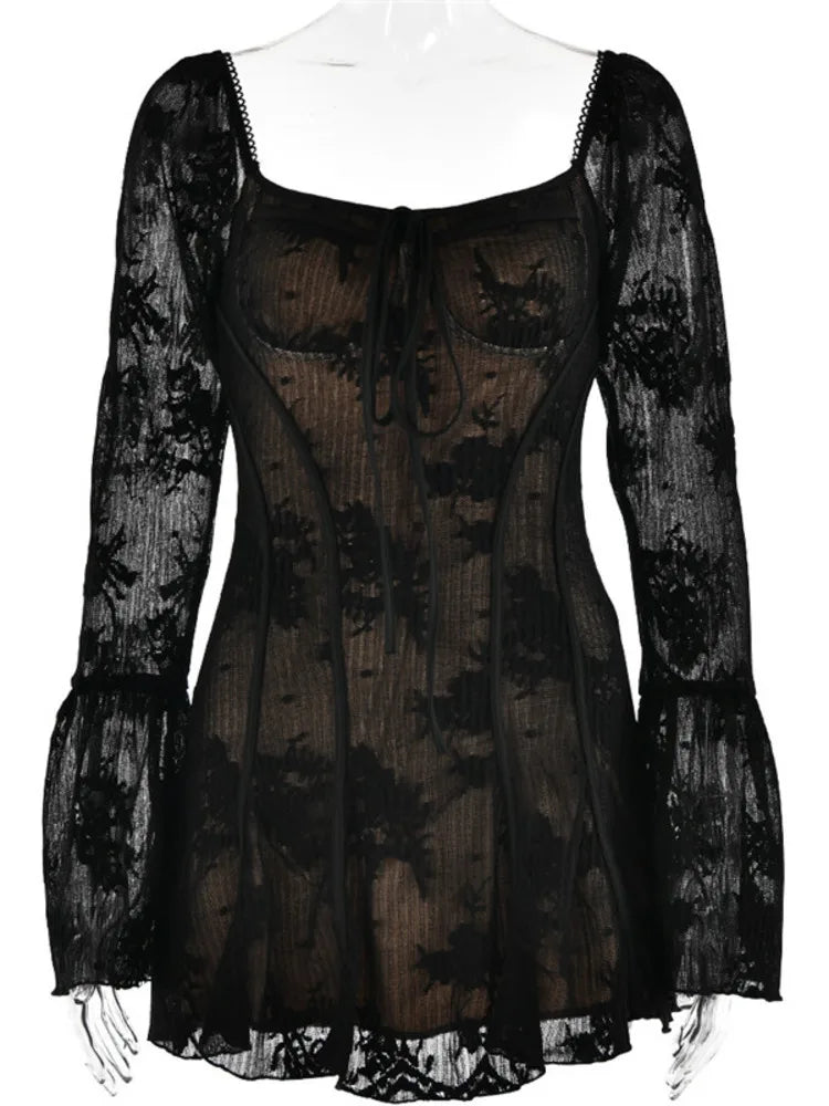 VILZSTUDIOS Elegant Flare Sleeve Print Mini Dress