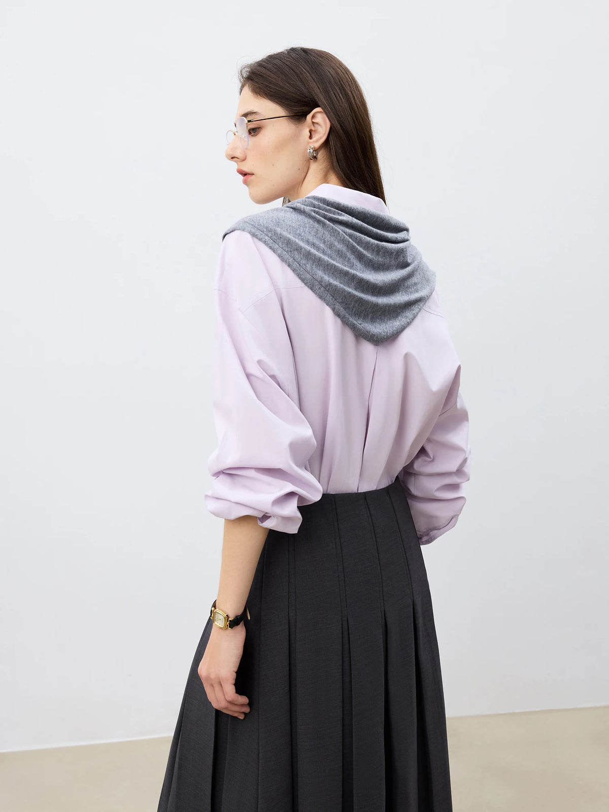 VILZSTUDIOS Blocked Shawl Casual Shirt