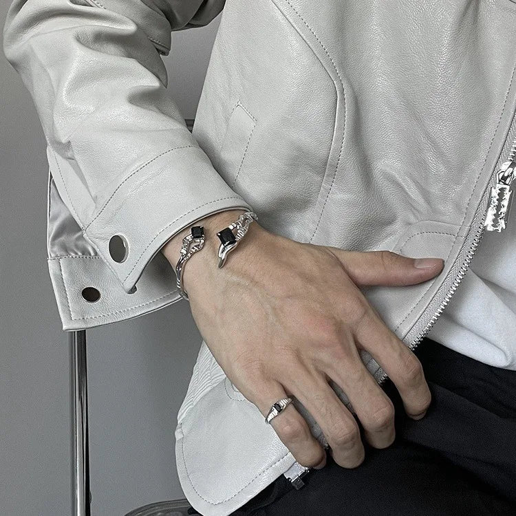 VILZSTUDIOS Geometric Black Square Irregular Silver Bracelet