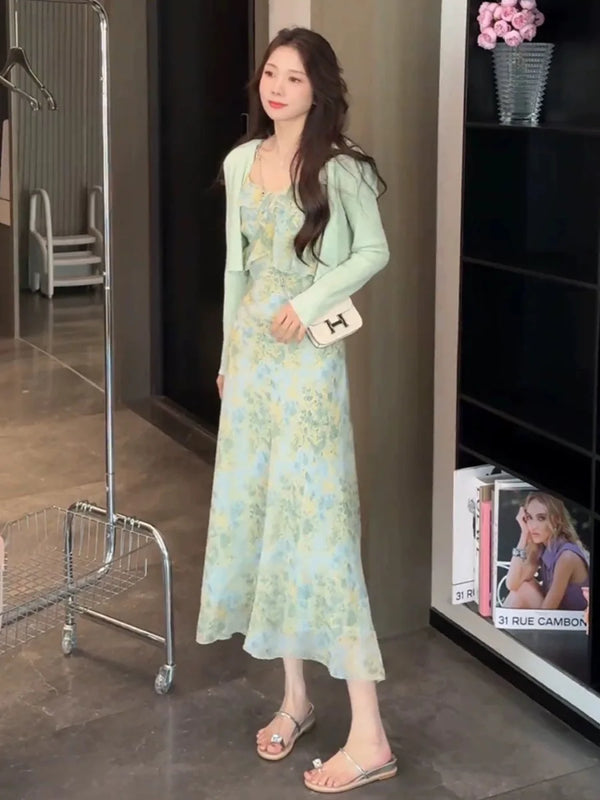 French Floral Print Slimming Waist Dress