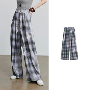 VILZSTUDIOS Plaid Wide Leg Casual Pants