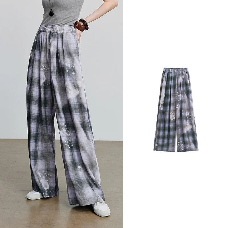 VILZSTUDIOS Plaid Wide Leg Casual Pants