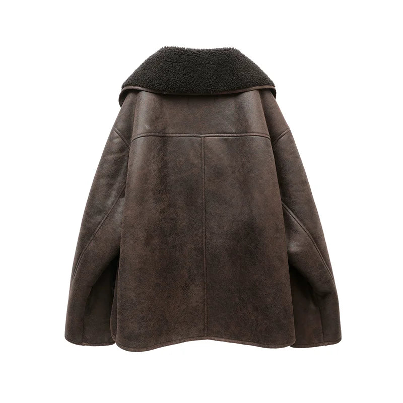 VILZSTUDIOS Chic Vintage Leather Lapel Jacket
