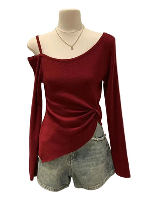 VILZSTUDIOS Retro Red Off Shoulder Collar Top
