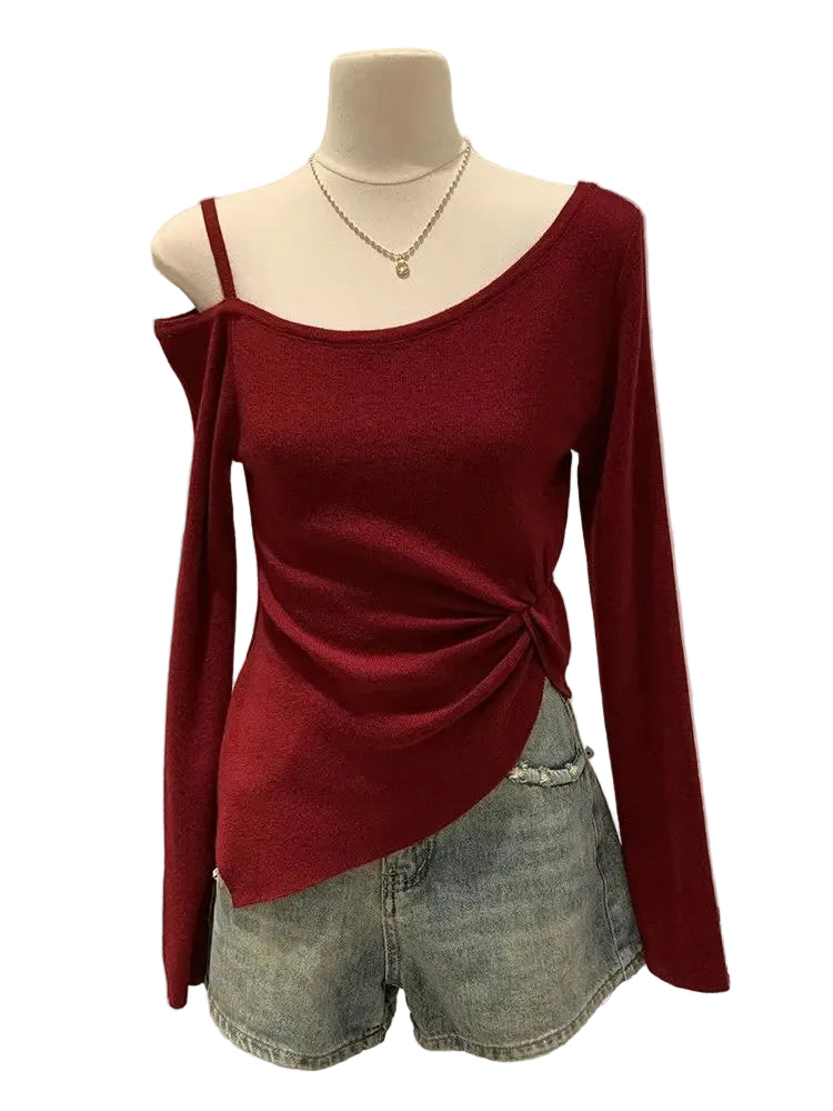 VILZSTUDIOS Retro Red Off Shoulder Collar Top