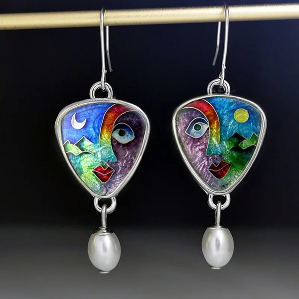 Ethnic Style Carved Pearl Earring