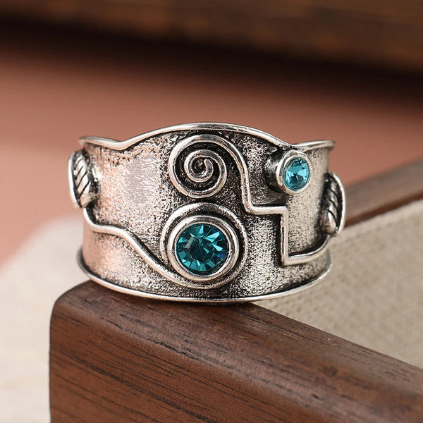 Vintage Silver Inlaid Blue Stone Ring