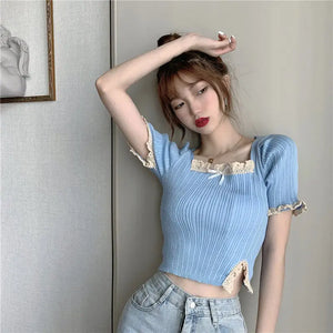 VILZSTUDIOS Spicy Girl Square Neck Lace Shirt