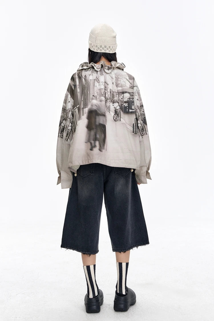 VILZSTUDIOS Retro Cats Print Loose Jacket