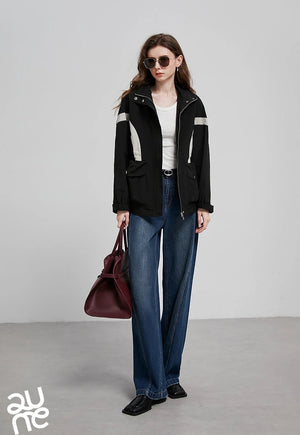 VILZSTUDIOS Contrasting Splicing Zipper Khaki Windbreaker Jacket