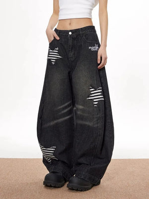 VILZSTUDIOS Vintage Star Patch Loose Wide Jeans