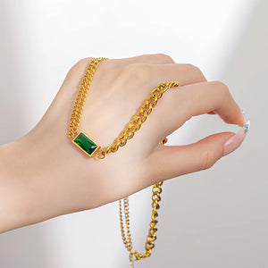 VILZSTUDIOS Classic Emerald Asymmetric Chain Necklace