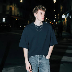 VILZSTUDIOS Black Minimalist Drop Shoulder Cotton T-Shirt