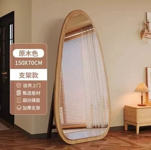 VILZSTUDIOS Bedroom Wooden Mirror Circular Standing Oval Big Decoration Full Body Modern Mirror Living Room Floor Espelhos Home Decorations