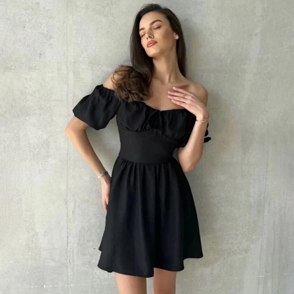 Elegant One Shoulder Puff Sleeve Dress