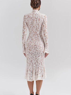 VILZSTUDIOS Elegant Floral Lace Long Sleeve Dress