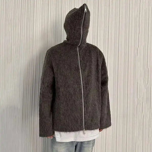 VILZSTUDIOS Knitted Hooded Zipper Cardigan