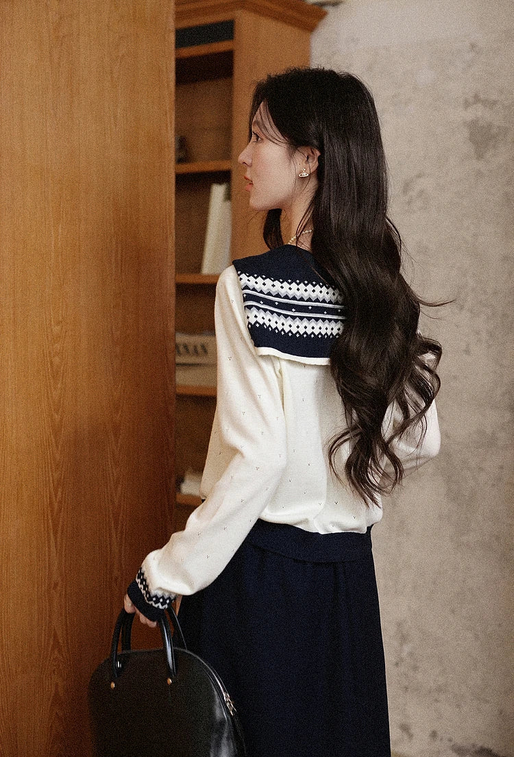 VILZSTUDIOS Contrast Color Shawl Knit Cardigan