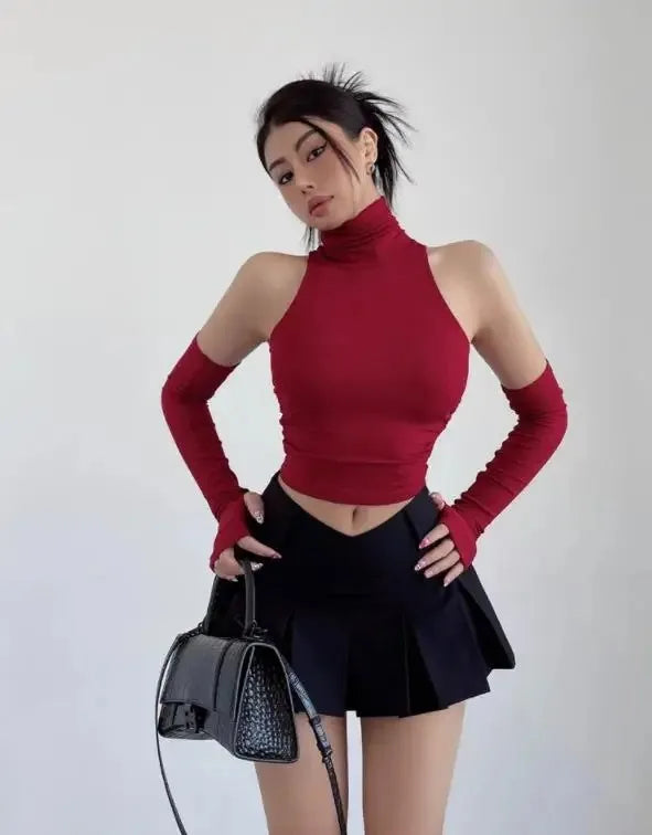 VILZSTUDIOS Pleated High Neck Tank Top