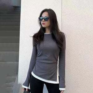 VILZSTUDIOS Slim Asymmetrical Waist Long Sleeve Top