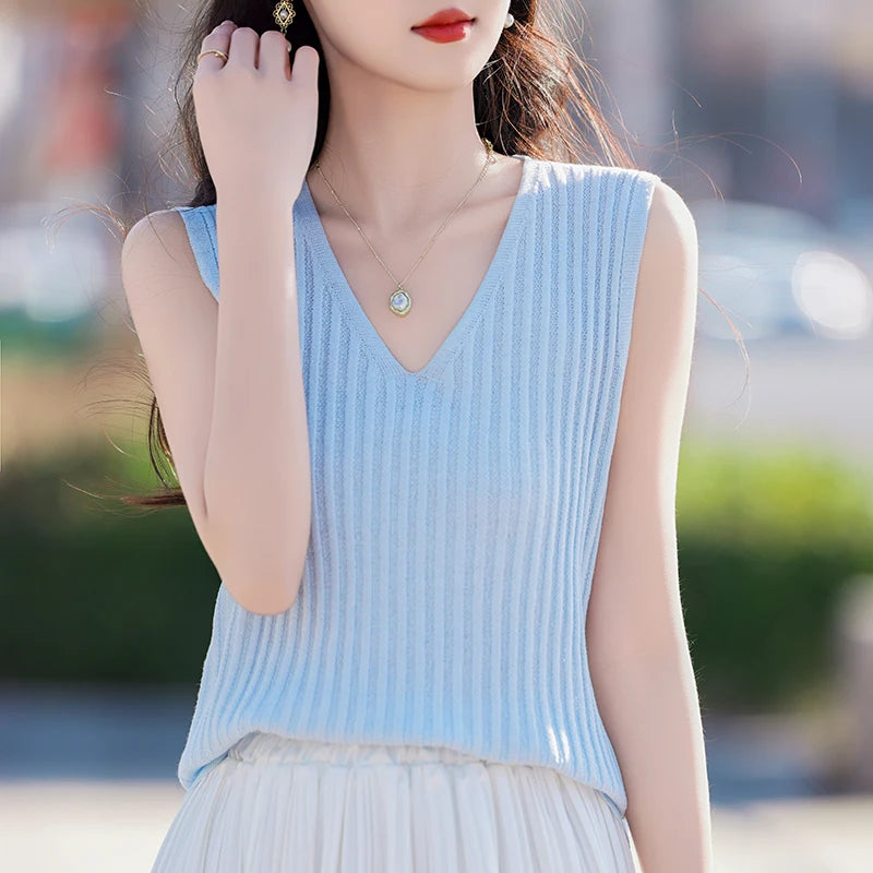 VILZSTUDIOS Casual Knitted Wool V-Neck Vest