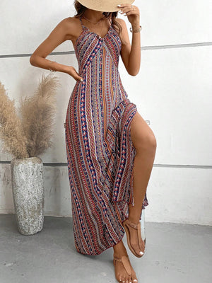 VILZSTUDIOS Boho Frill Trim Backless Split Dress