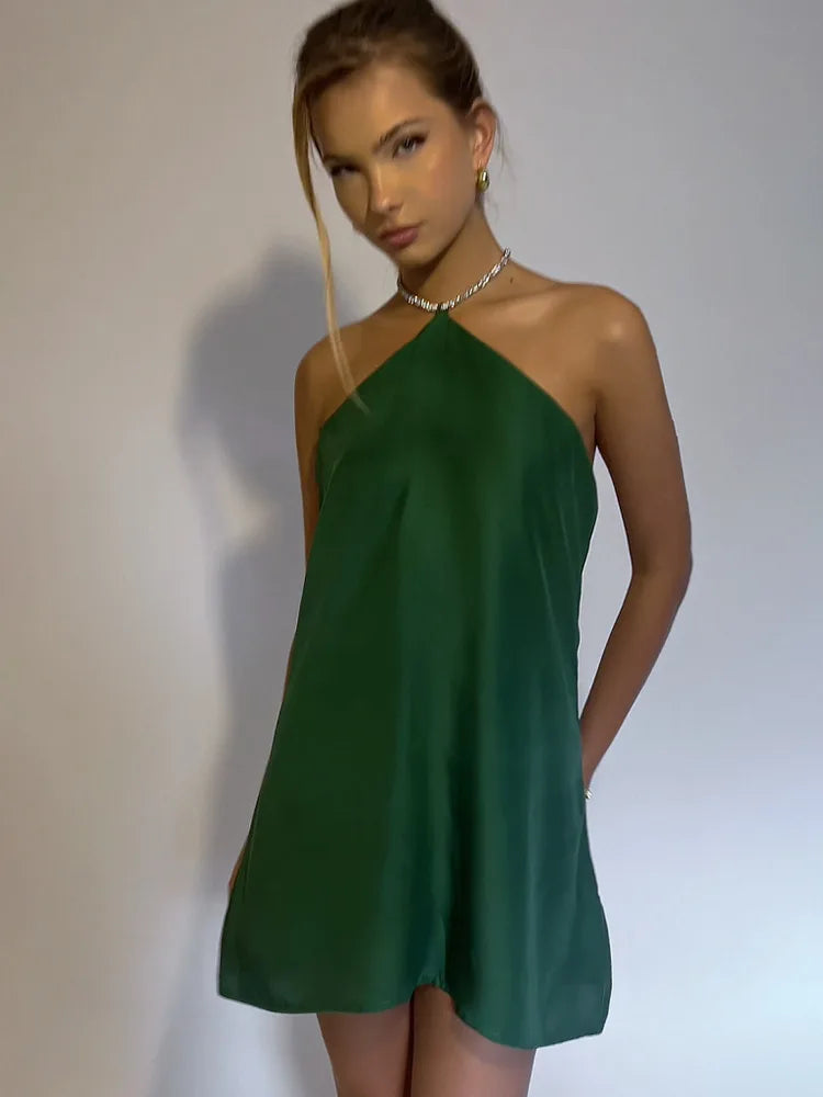 VILZSTUDIOS Sparkle Halter Backless Sexy Mini Dress
