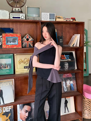 VILZSTUDIOS Black Striped Asymmetrical Blouse