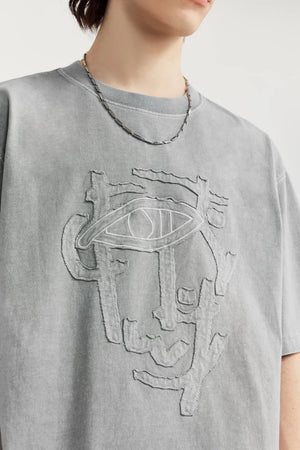 VILZSTUDIOS Acid Washed Patch Embroidery Oversize T-Shirt