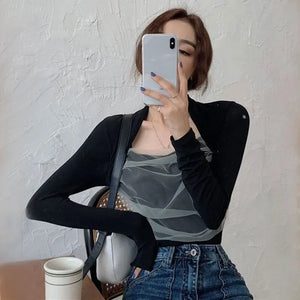 VILZSTUDIOS Slim Fit Mesh Long Sleeve Top