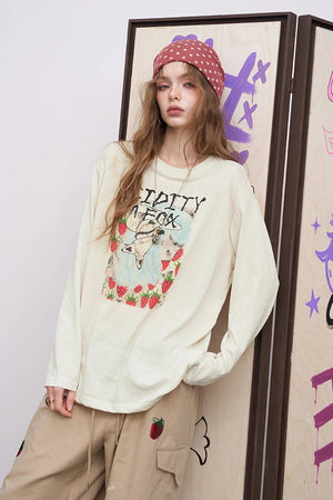 VILZSTUDIOS Strawberry Fox Print Loose Top