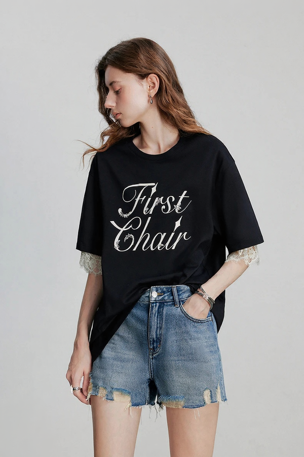 Stylish Short Lace Sleeve T-Shirt