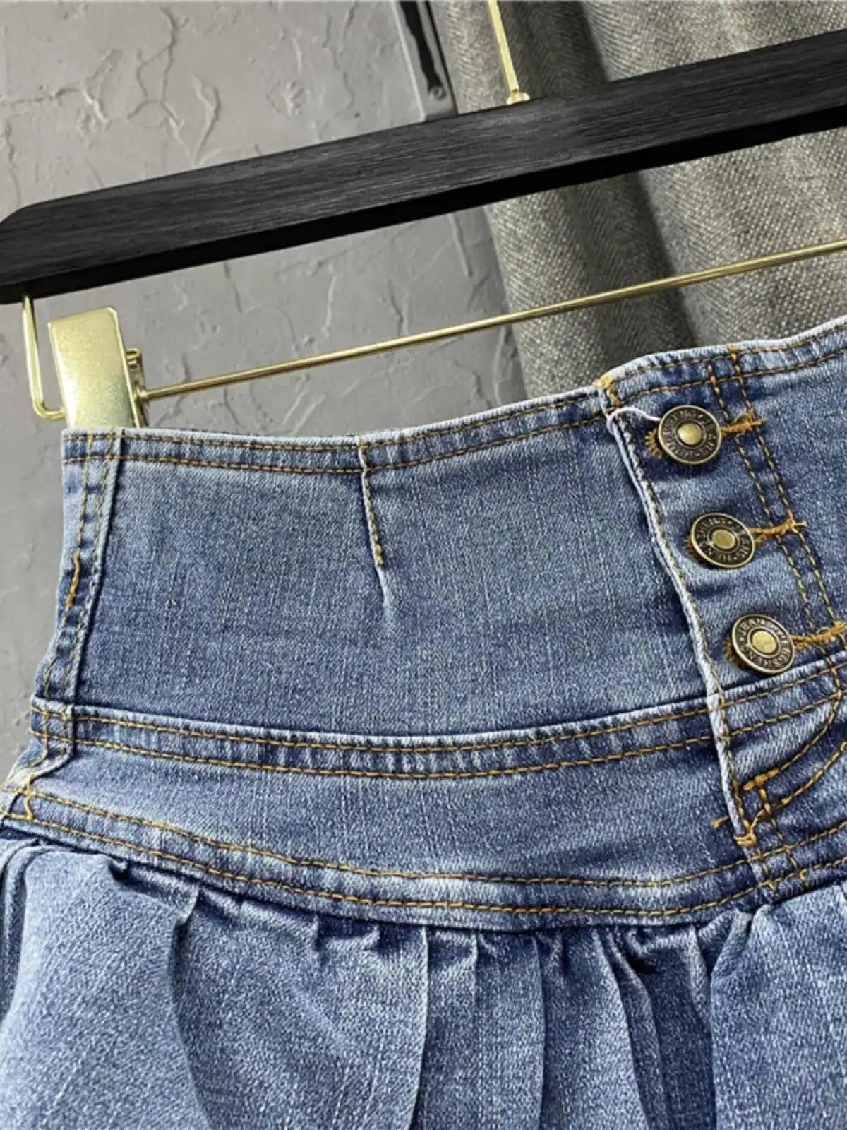 VILZSTUDIOS High Waist Vintage Denim Ruffle Jeans Skirts