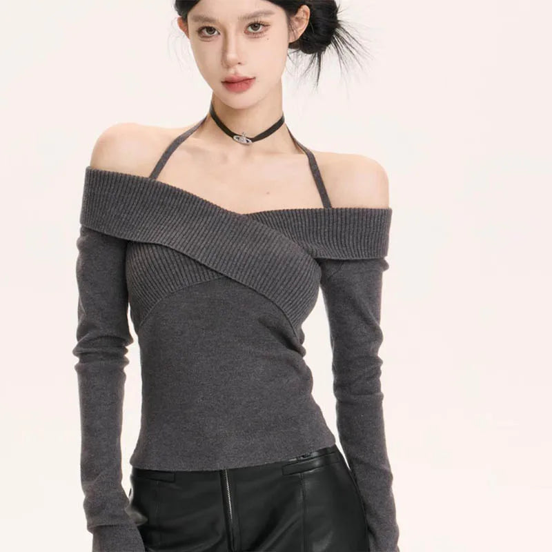 VILZSTUDIOS Casual Slim Off Shoulder Knitted Sweater