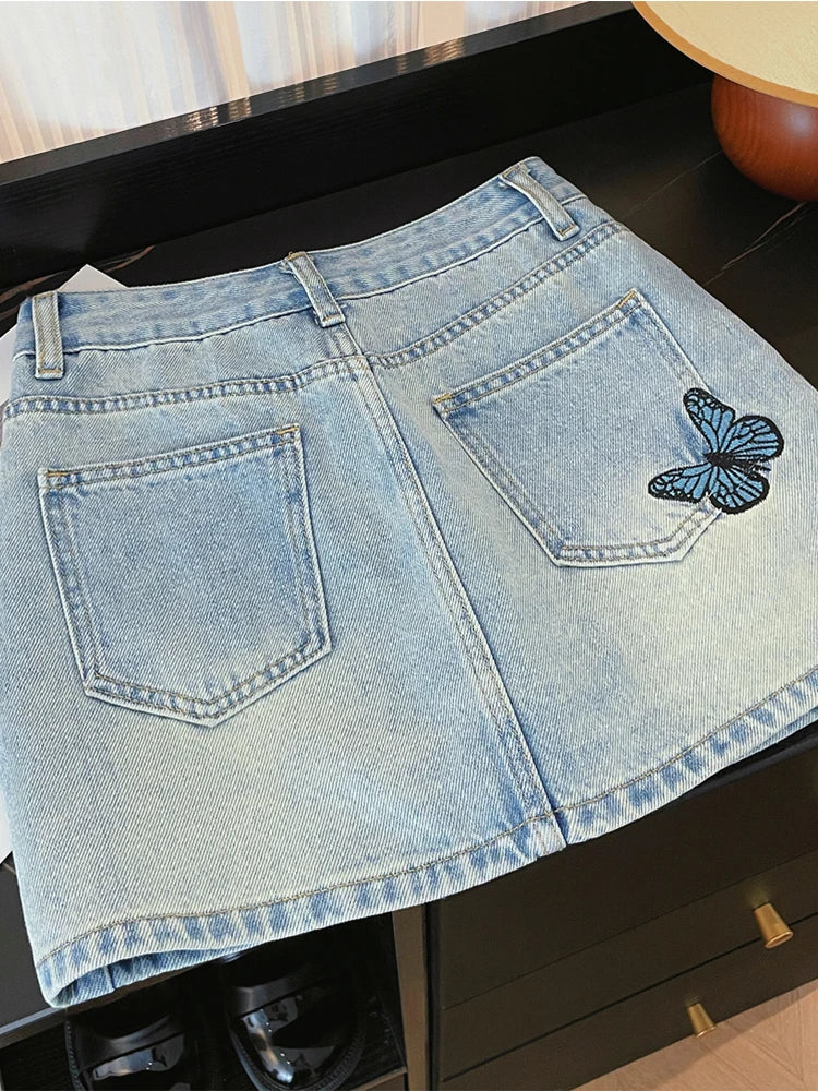 VILZSTUDIOS High Waist Diamond Butterfly Embroidered Skirt