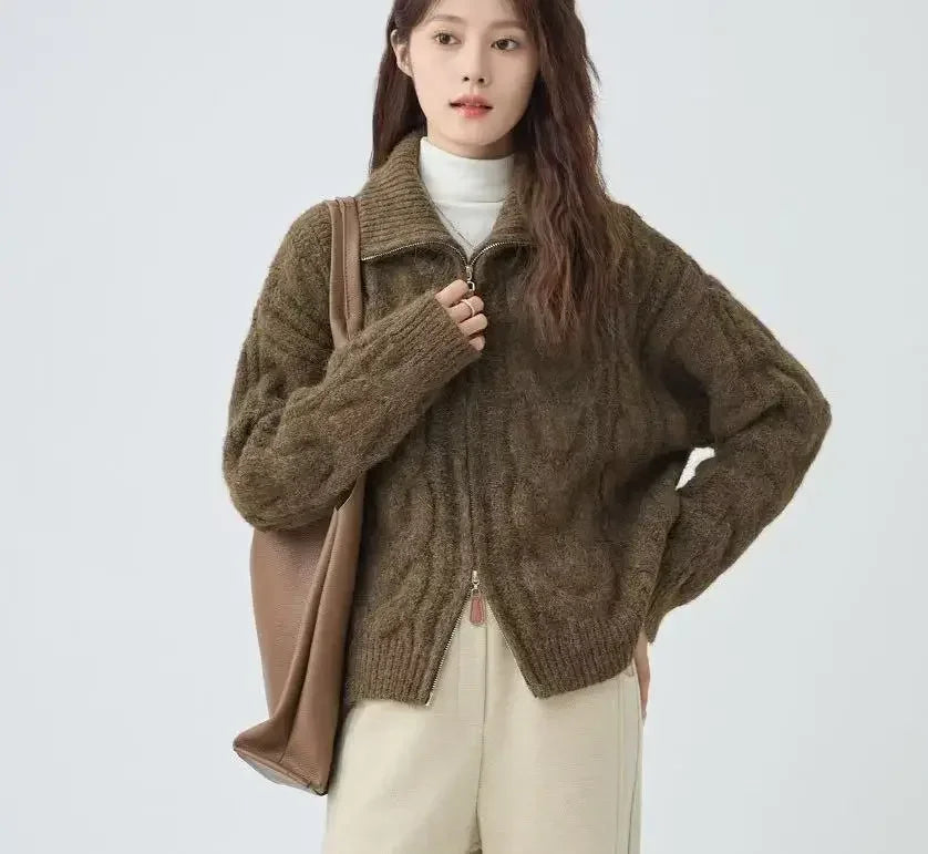 VILZSTUDIOS Stylish Zipper Turtleneck Cardigan