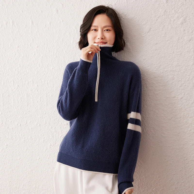 VILZSTUDIOS Cozy Zipped Turtleneck Cashmere Sweater