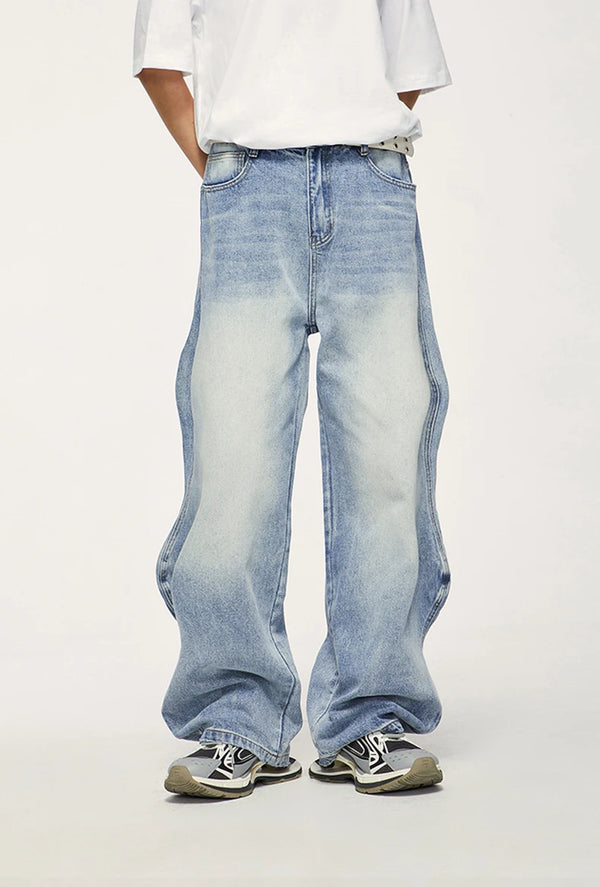 Weite Jeans im Vintage-Waschblau