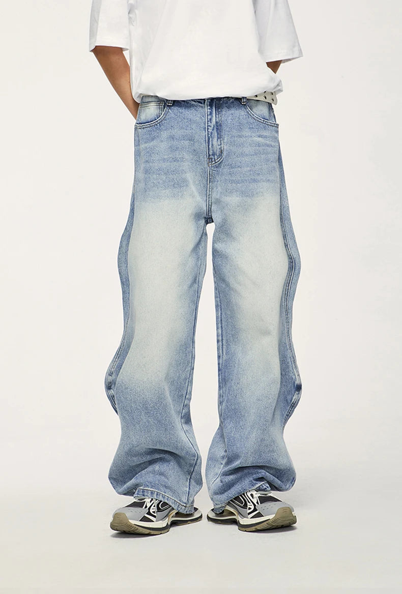 VILZSTUDIOS Vintage Washed Blue Denim Wide Jeans