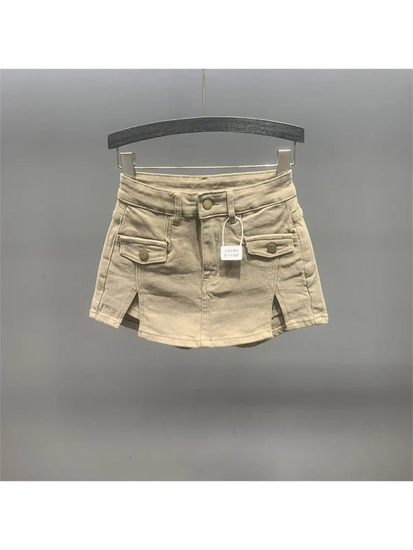 Vintage High Waist Khaki Denim Skirts