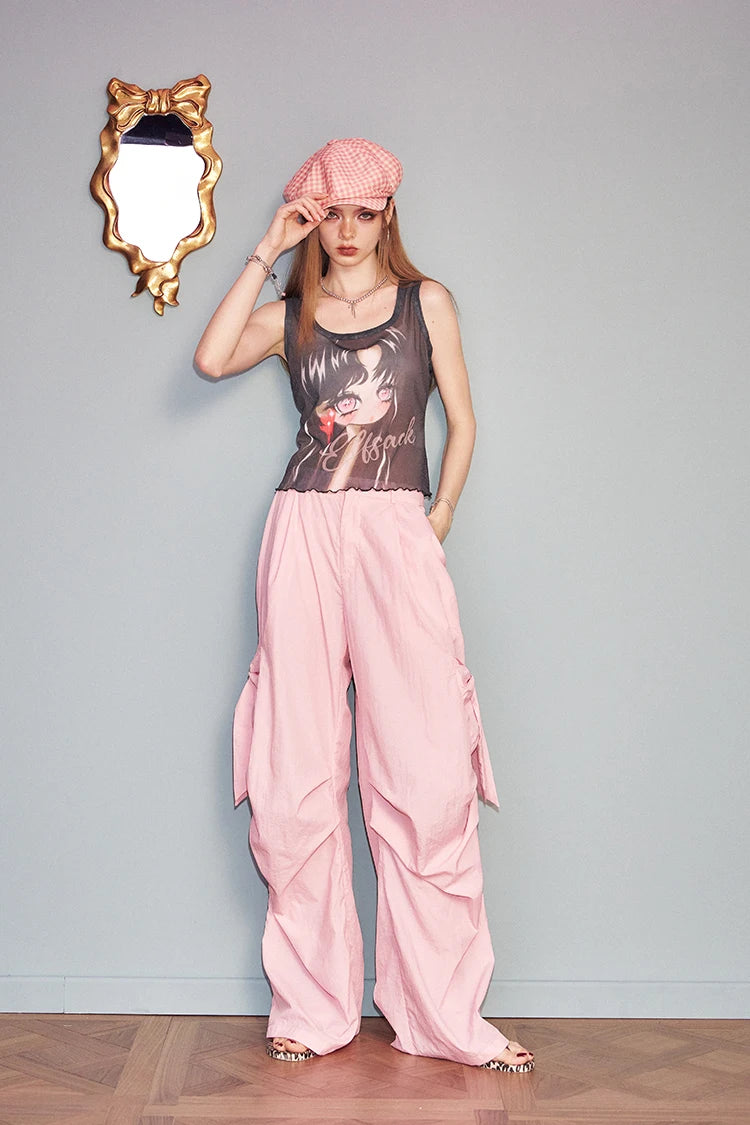 VILZSTUDIOS Sweet Cool Pink Casual Parachute Pants