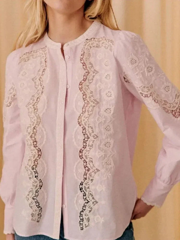 Pink Lace Stitched Cotton Blouse