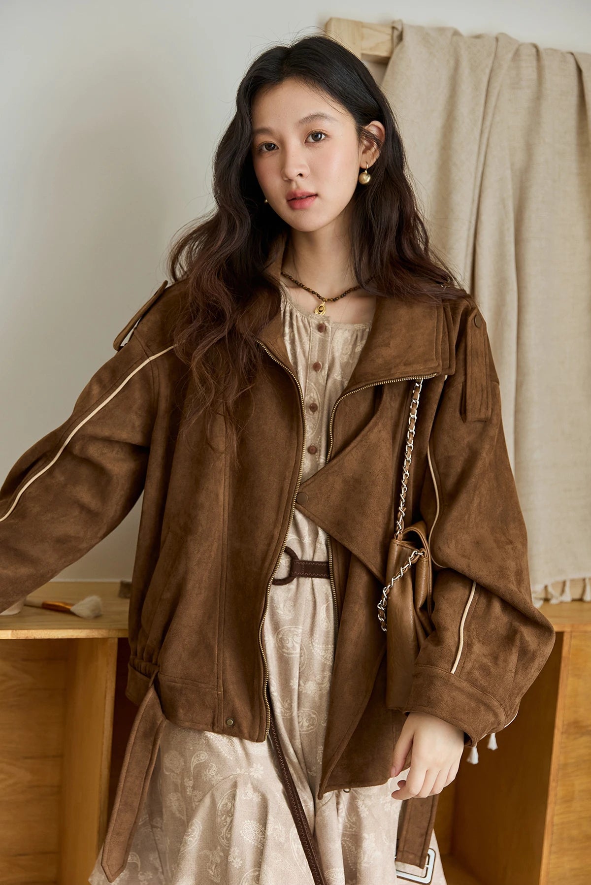 VILZSTUDIOS Retro Split Collar Suede Jacket