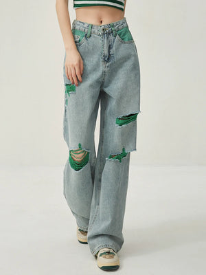 VILZSTUDIOS High Waist Wide Leg Ripped Jeans