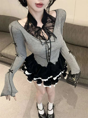 VILZSTUDIOS Bow Decoration Lace Top