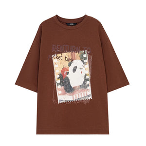 VILZSTUDIOS Panda Print Loose Short Sleeved T-Shirt