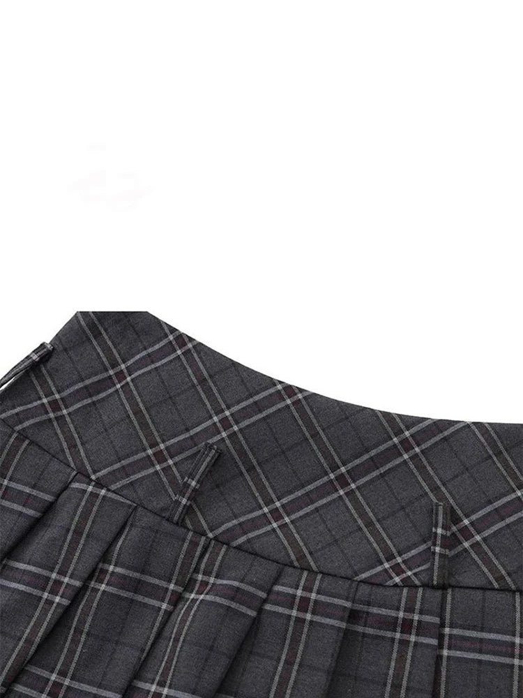 VILZSTUDIOS Retro Plaid Pleated A-Line Skirt