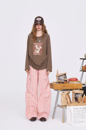 VILZSTUDIOS Casual Bunny Girl Print Long Sleeve Top